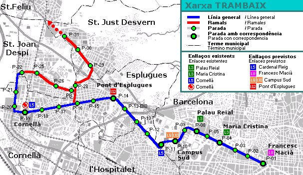 Barcelona Tramway LRT map - Trambaix