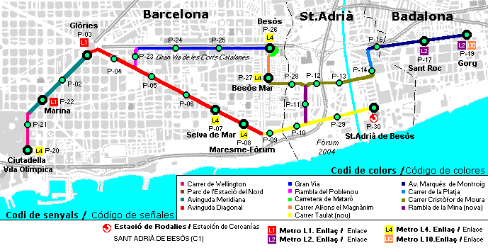Barcelona Tramway LRT map - Trambesos