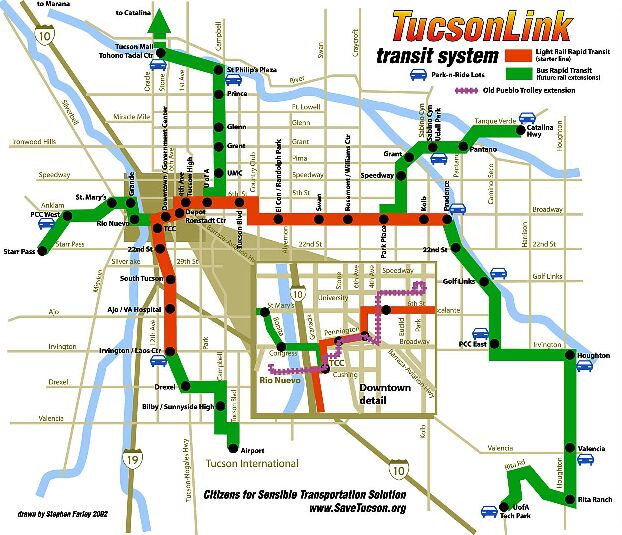 Tucson LRT-bus map